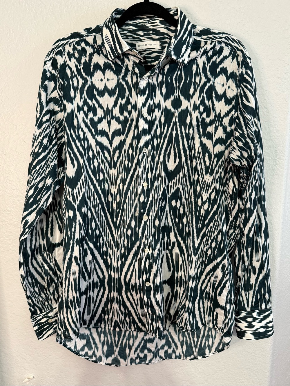 Etro Teal and White Ikat-Style Button-Up Shirt